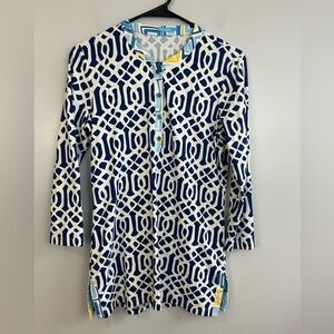 J. Mclaughlin Catalina Cloth Blue & White Geometric Tunic/Blouse Size XS